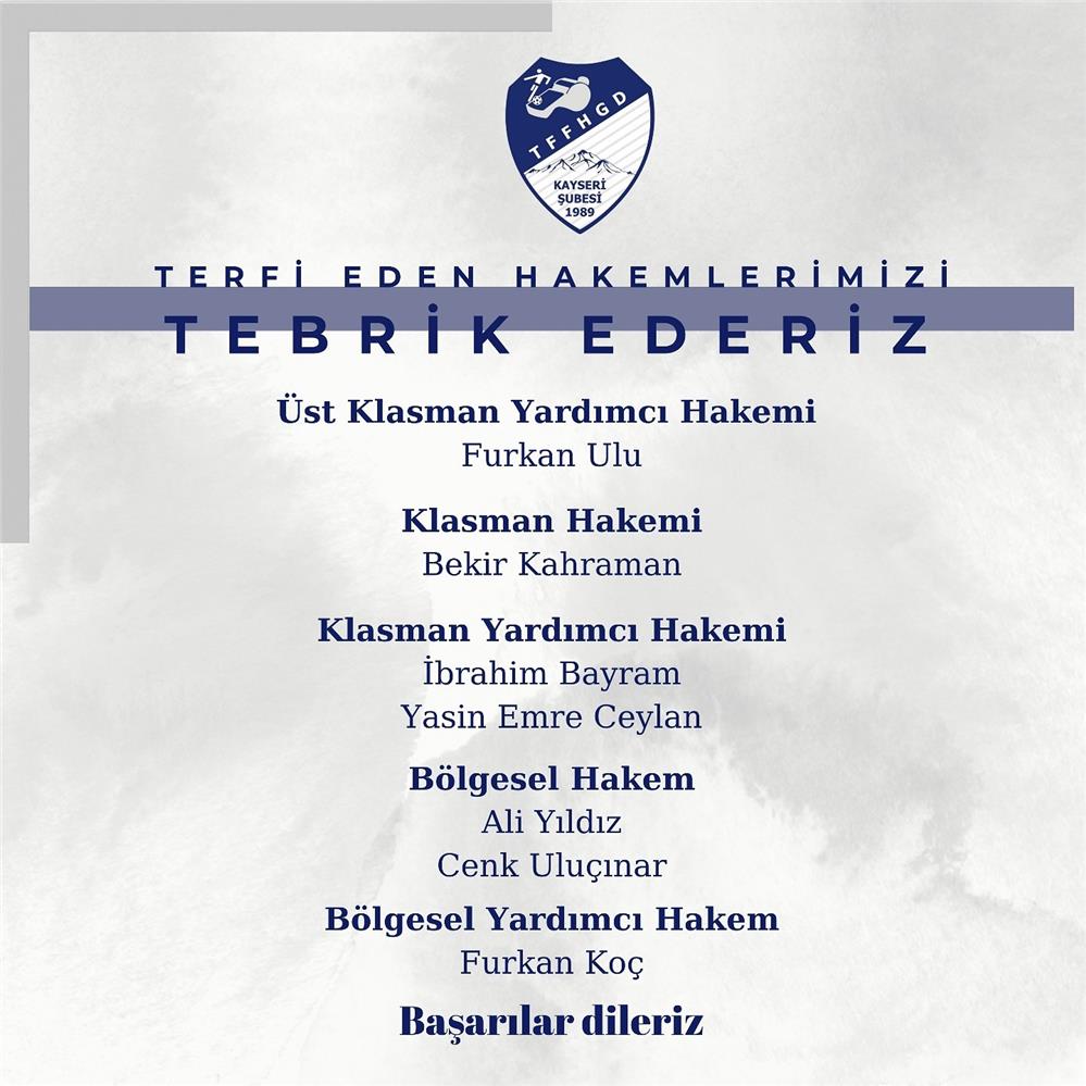 Kayseri Bölgesi’nden 7 futbol hakemi terfi etti